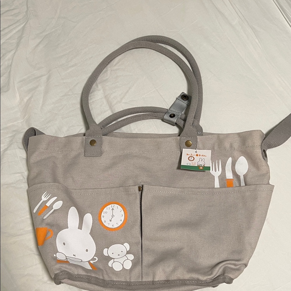 miffy Gray Canvas Tote with Orange Accents